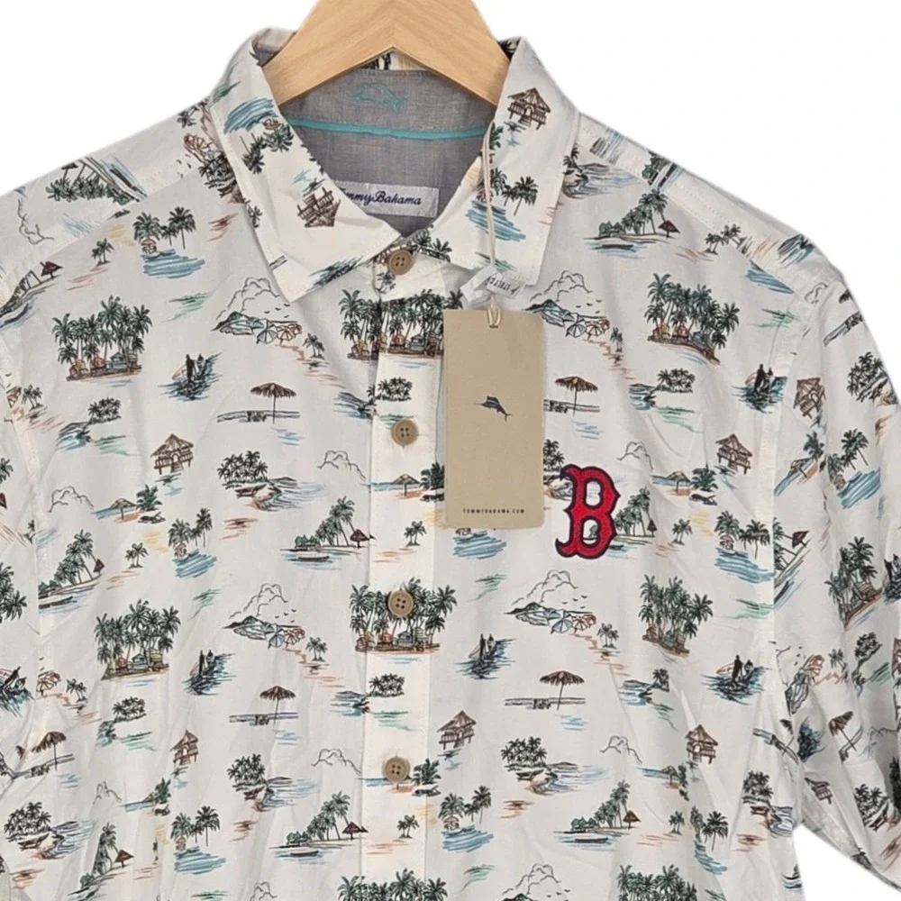 Tommy Bahama Boston Red Sox Shirt Mens Medium White Tropical MLB Button Down NEW